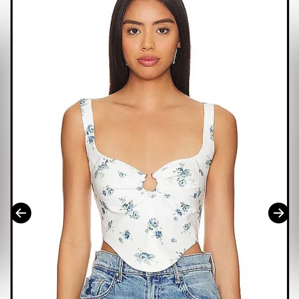 NWT Bardot White and Blue Floral Bustier Top